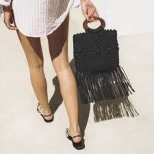 Danielle Nicole Black Macrame Tote with Fringe